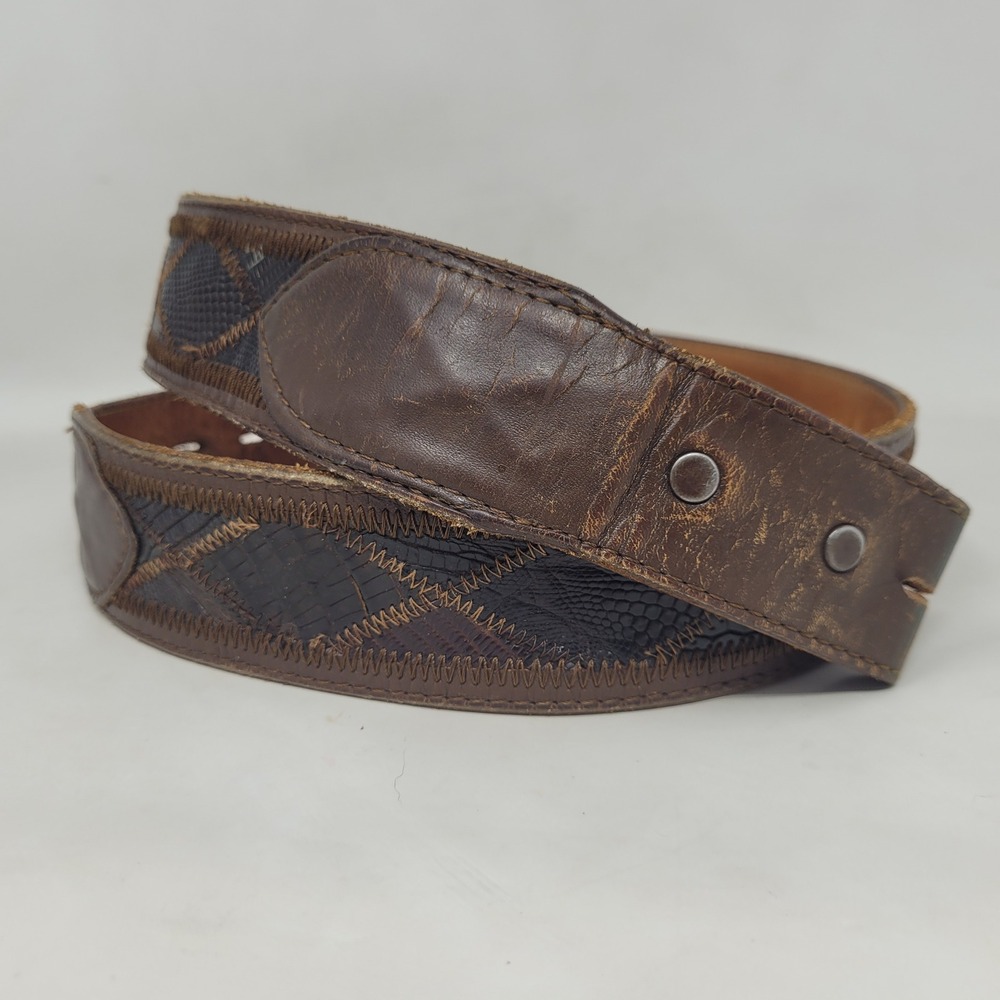 Vintage Nocona Belt 36 Brown Genuine Lizard Leather Stitched Diamond EXOTIC